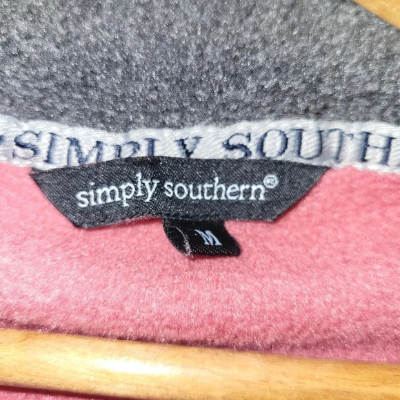 Simply Southern Pink Gray Medium Pile‎ Fleece Quarter Zip Pockets Size Medium - Picture 5 of 7